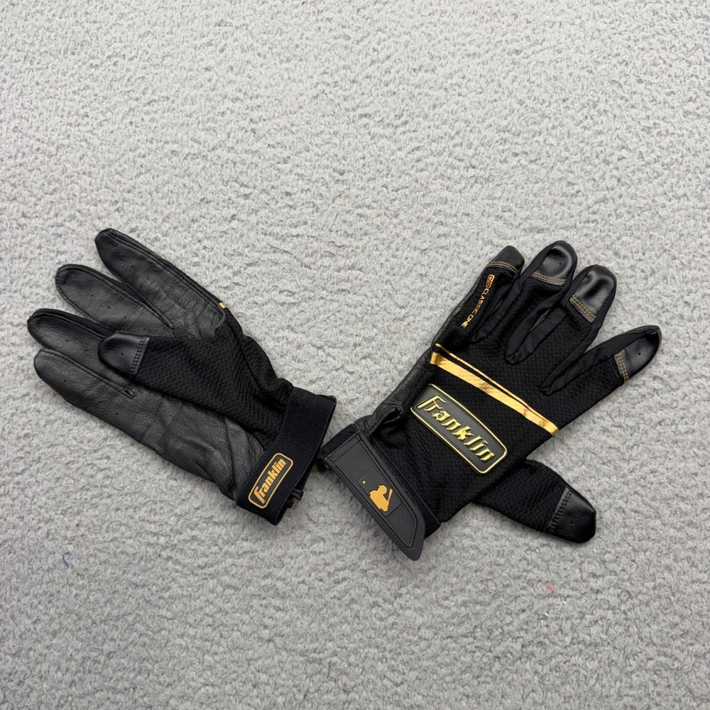 Franklin 3231200317 Adult XL Black & Gold Classic One MLB Leather Batting Gloves
